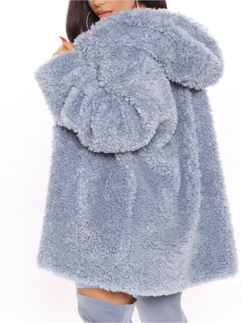 Cozy Hooded fluffy Jacket - Light Blue